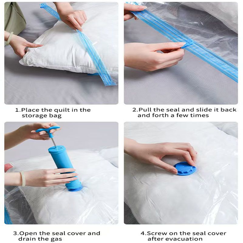 6-Piece Vacuum Storage Bags Set with Hand Pump - Multi-Size Space Saver for Quilts, Clothes & Duvets