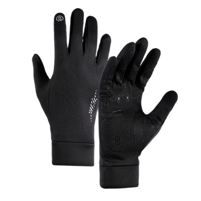 Black Windproof Thermal Sports Gloves with Touchscreen Fingertips & Anti-Slip Palm Grip for Running & Cycling (SD-01 Buckle / L Size)