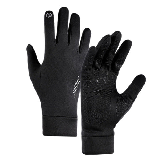 Black Windproof Thermal Sports Gloves with Touchscreen Fingertips & Anti-Slip Palm Grip for Running & Cycling (SD-01 Buckle / L Size)