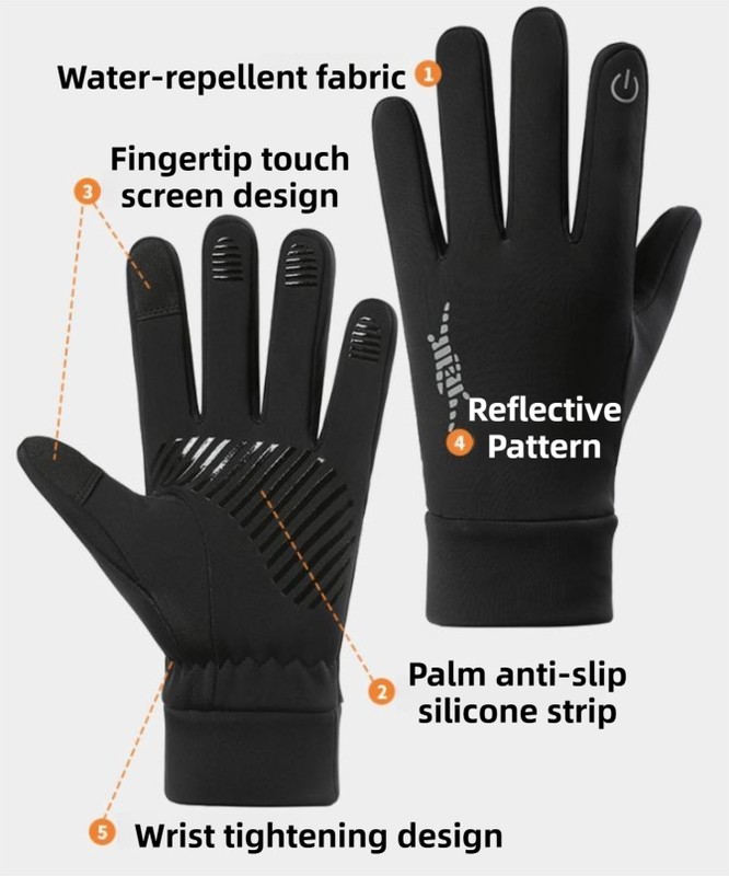 Black Windproof Thermal Sports Gloves with Touchscreen Fingertips & Anti-Slip Palm Grip for Running & Cycling (SD-01 Buckle / XL Size)