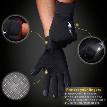 Black Windproof Thermal Sports Gloves with Touchscreen Fingertips & Anti-Slip Palm Grip for Running & Cycling (SD-01 Wrist-Tighten / L Size)