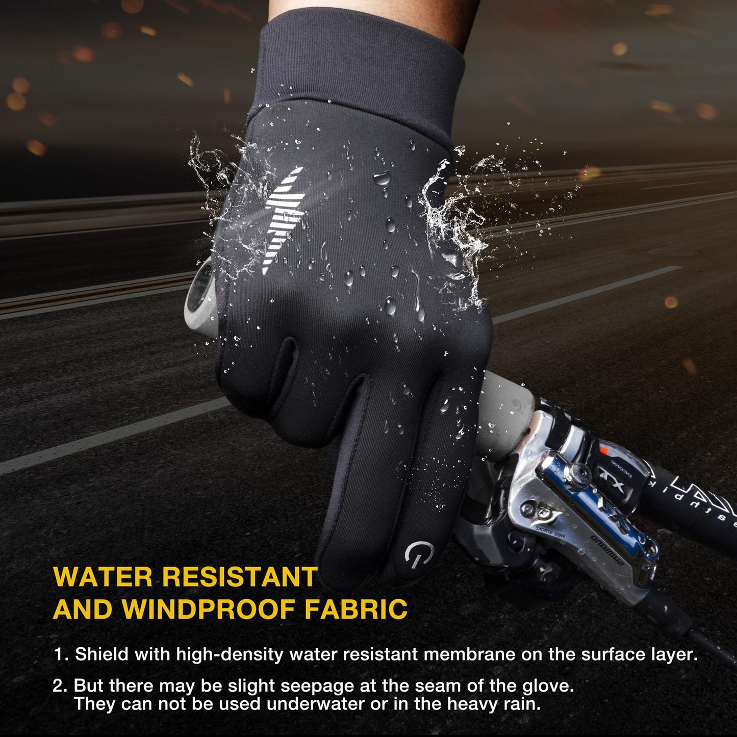 Black Windproof Thermal Sports Gloves with Touchscreen Fingertips & Anti-Slip Palm Grip for Running & Cycling (SD-01 Wrist-Tighten / L Size)