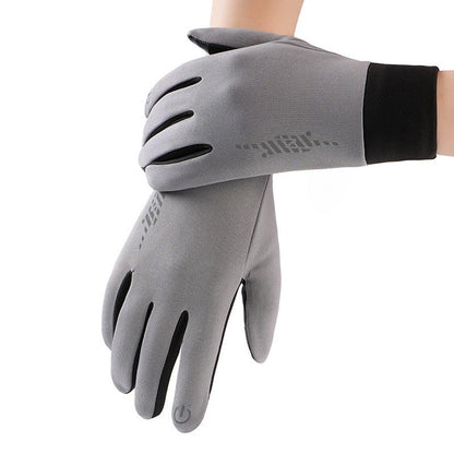 Grey Windproof Thermal Sports Gloves with Touchscreen Fingertips & Anti-Slip Palm Grip for Running & Cycling (SD-01 Wrist-Tighten / M Size)