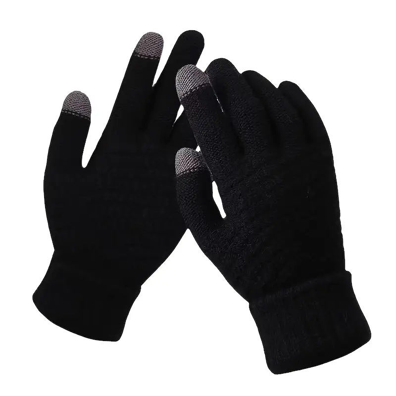 3-in-1 Black Winter Windproof and Thermal Sport Gear - Fleece Balaclava Hood, Touchscreen Gloves & Insulated Socks