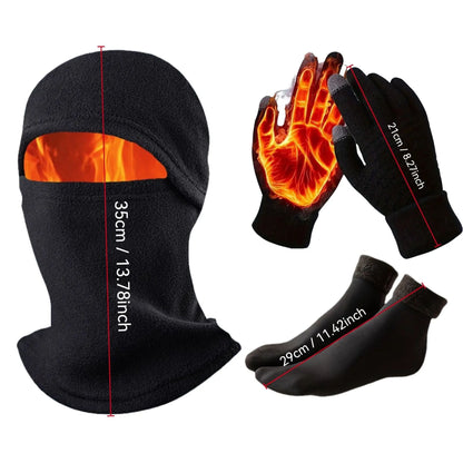 3-in-1 Grey Winter Windproof and Thermal Sport Gear - Fleece Balaclava Hood, Touchscreen Gloves & Insulated Socks