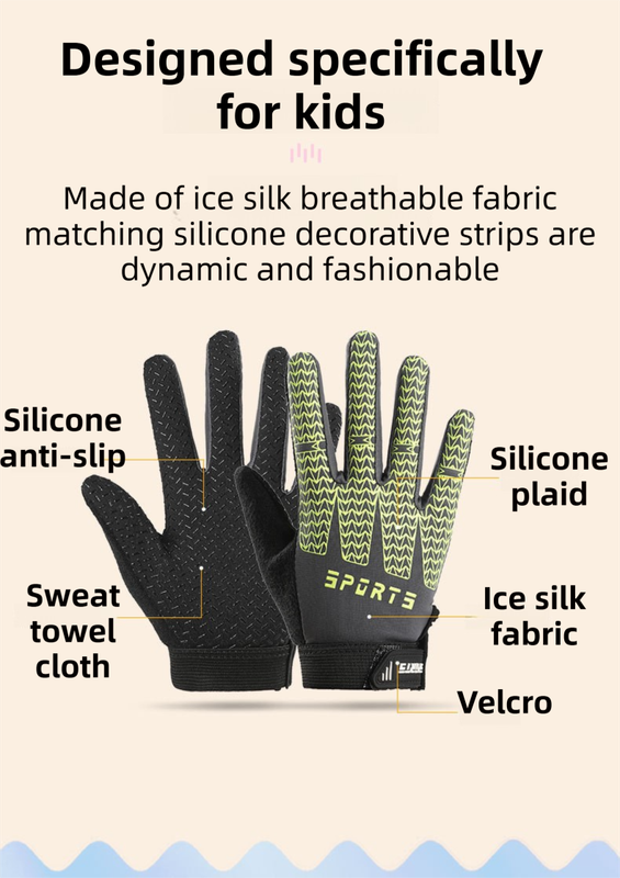 Black and Green Breathable Half-Finger Cycling Gloves for Kids - Non-Slip Silicone Grip, Ice Silk & Shock-Absorbing Sports Mitts (S Size)