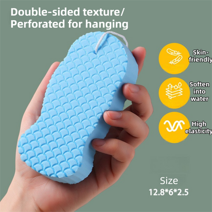 3PCS Blue Nordic Style 3D Fish Scale Exfoliating Sponge - High Elasticity Body Scrubber for Painless Deep Clean