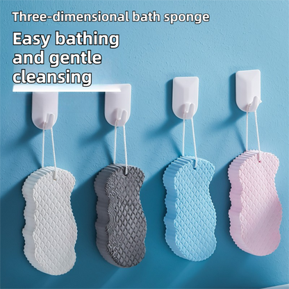 3PCS White Nordic Style 3D Fish Scale Exfoliating Sponge - High Elasticity Body Scrubber for Painless Deep Clean