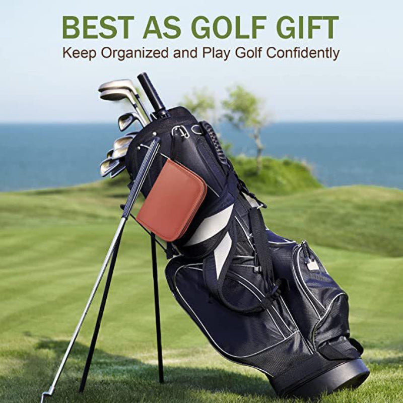 Brown Premium PU Leather Golf Accessory Organizer - Professional Golf Tool Kit Empty Pouch
