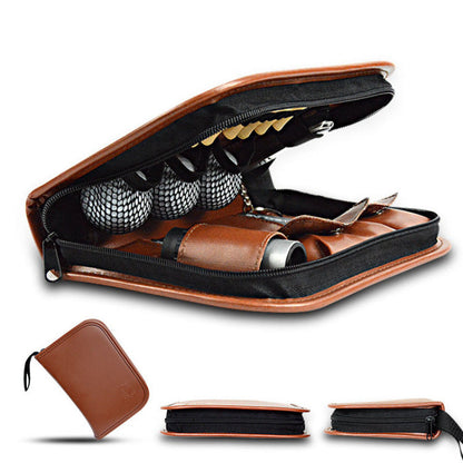 Black Premium PU Leather Golf Accessory Organizer - Professional Golf Tool Kit Empty Pouch