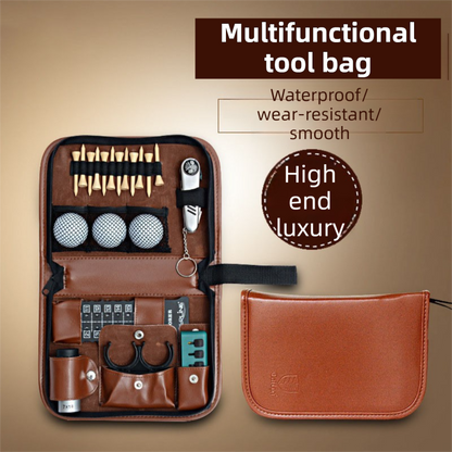 Black Premium PU Leather Golf Accessory Organizer - Professional Golf Tool Kit Empty Pouch