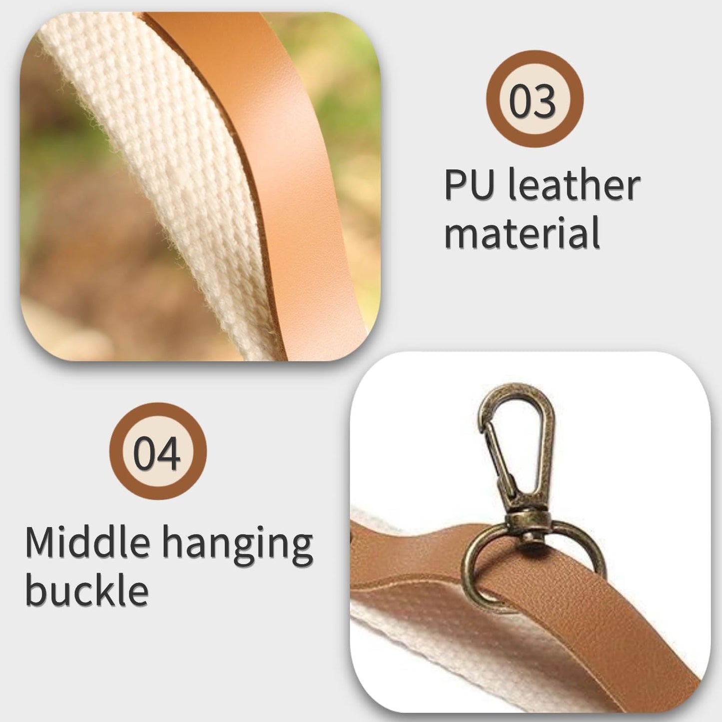 Khaki 5.3M Heavy Duty PU Leather Camping Lanyard with 19 Carabiners  - Portable Outdoor Clothesline for Tents & Canopies