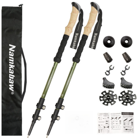 2-Pack Green Aluminum Alloy Telescopic Trekking Poles with Secure External Lock & Accessory - 3-Section Adjustable Hiking Sticks(65-135cm)