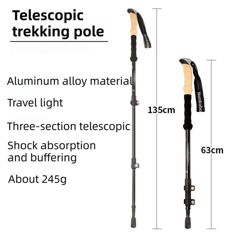 2-Pack Brown Aluminum Alloy Telescopic Trekking Poles with Secure External Lock & Accessory - 3-Section Adjustable Hiking Sticks(65-135cm)