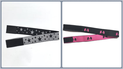 Adjustable Elastic Headband & Wig Grip Band - Comfortable and Seamless Edge Fixer for Wigs and Frontals (Black Silver Stars + Black Pink Butterfly)