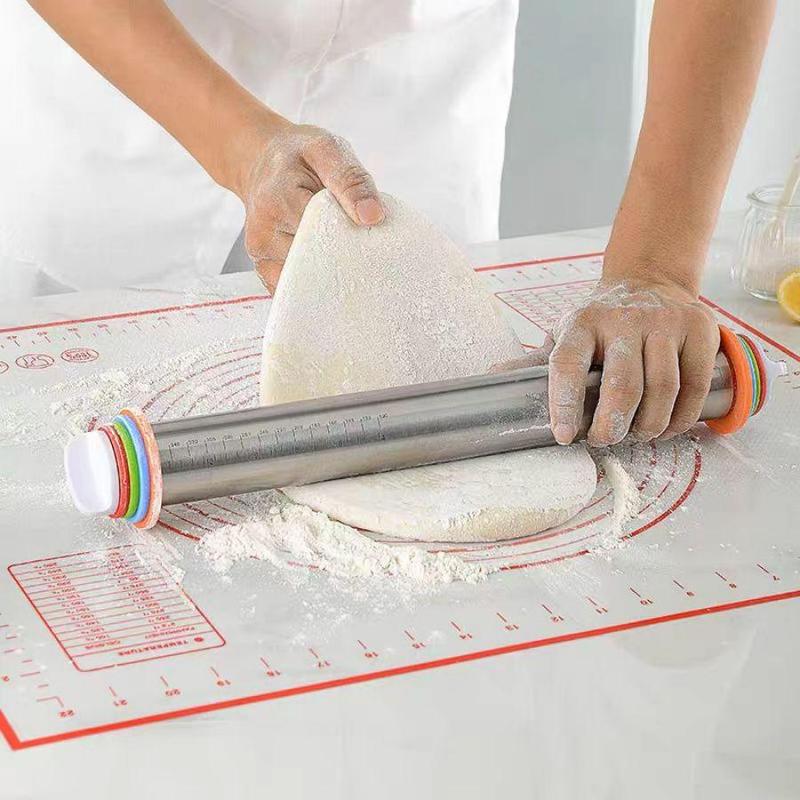 Adjustable Stainless Steel Rolling Pin with 4 Precise Thickness Rings & Clear Measurement Markings
