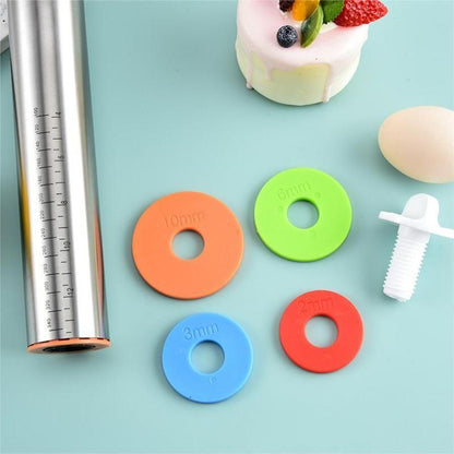 Adjustable Stainless Steel Rolling Pin with 4 Precise Thickness Rings & Clear Measurement Markings