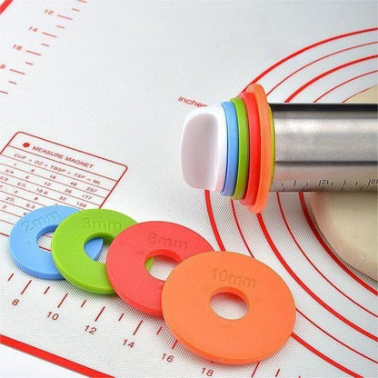 Adjustable Stainless Steel Rolling Pin + 40 x 60 CM Black Non-Stick Silicone Pastry Mat with 4 Precise Thickness Rings & Clear Measurement Markings