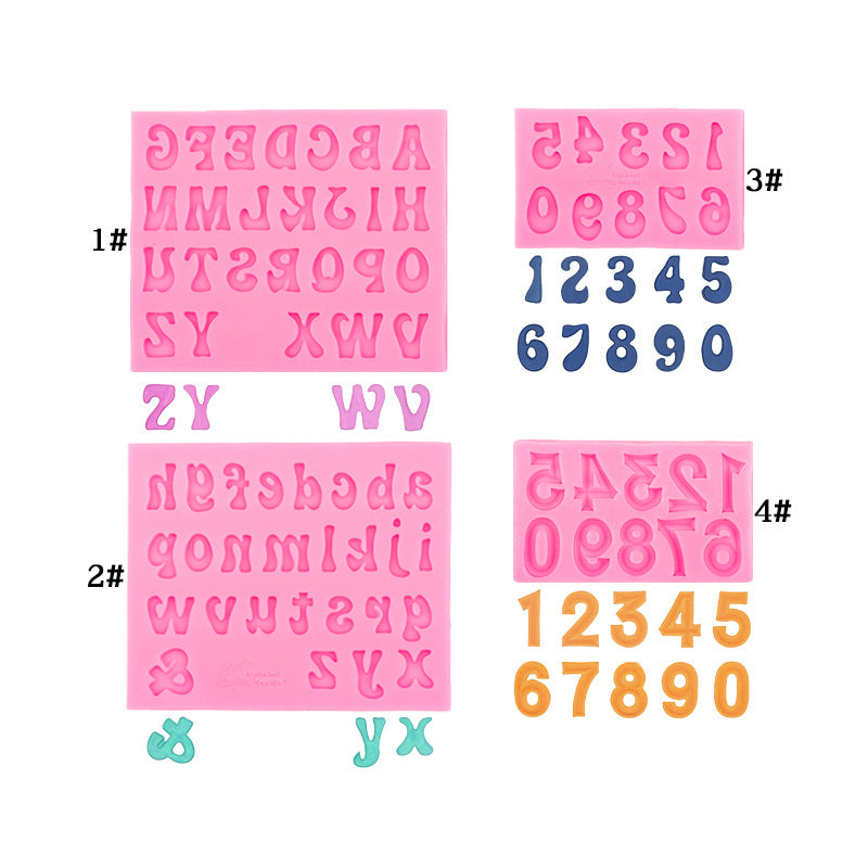 4-Pack Pink Alphabet & Numbers Silicone Fondant Molds - Heat Resistant Cake Decoration & Resin Crafting Tools