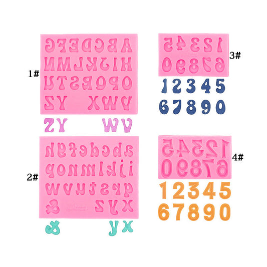 4-Pack Pink Alphabet & Numbers Silicone Fondant Molds - Heat Resistant Cake Decoration & Resin Crafting Tools