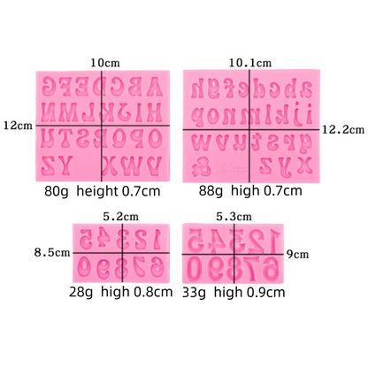4-Pack Pink Alphabet & Numbers Silicone Fondant Molds - Heat Resistant Cake Decoration & Resin Crafting Tools