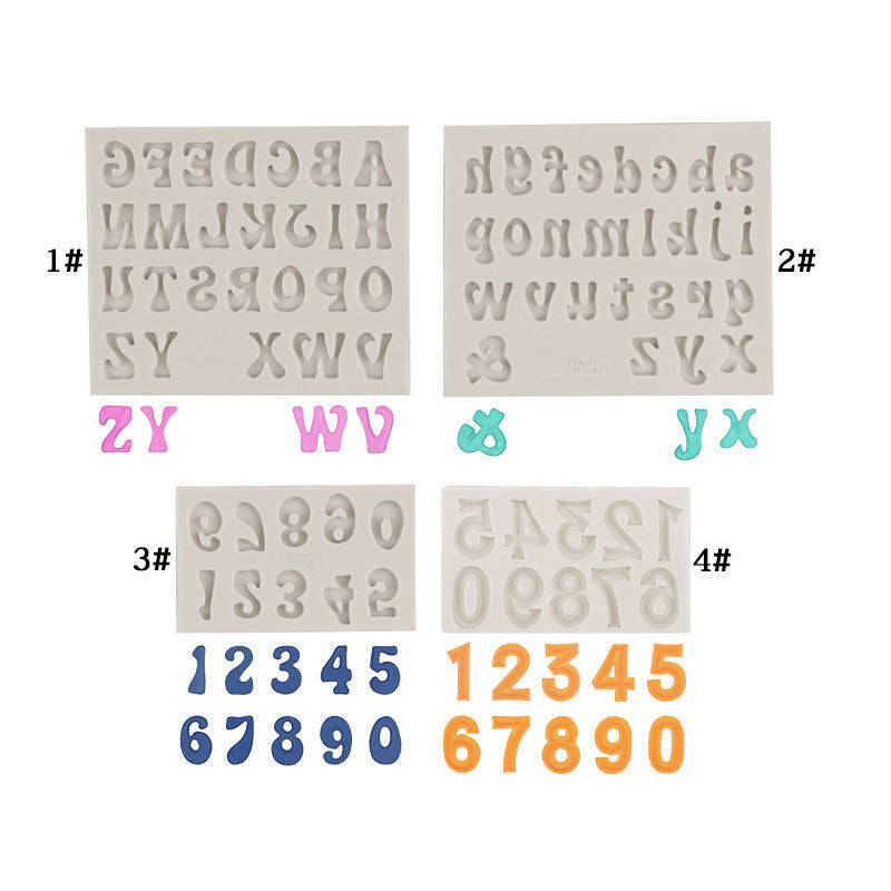 4-Pack Grey Alphabet & Numbers Silicone Fondant Molds - Heat Resistant Cake Decoration & Resin Crafting Tools