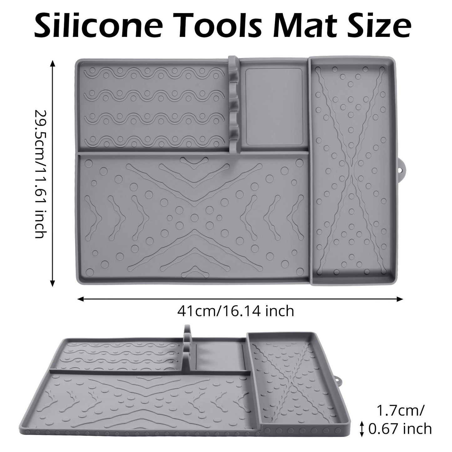 Grey Heavy-Duty Silicone Griddle Tool Mat Integrated Tool & Bottle Slots - Non-Stick BBQ Tool Draining Grease Mat and Seasoning Station