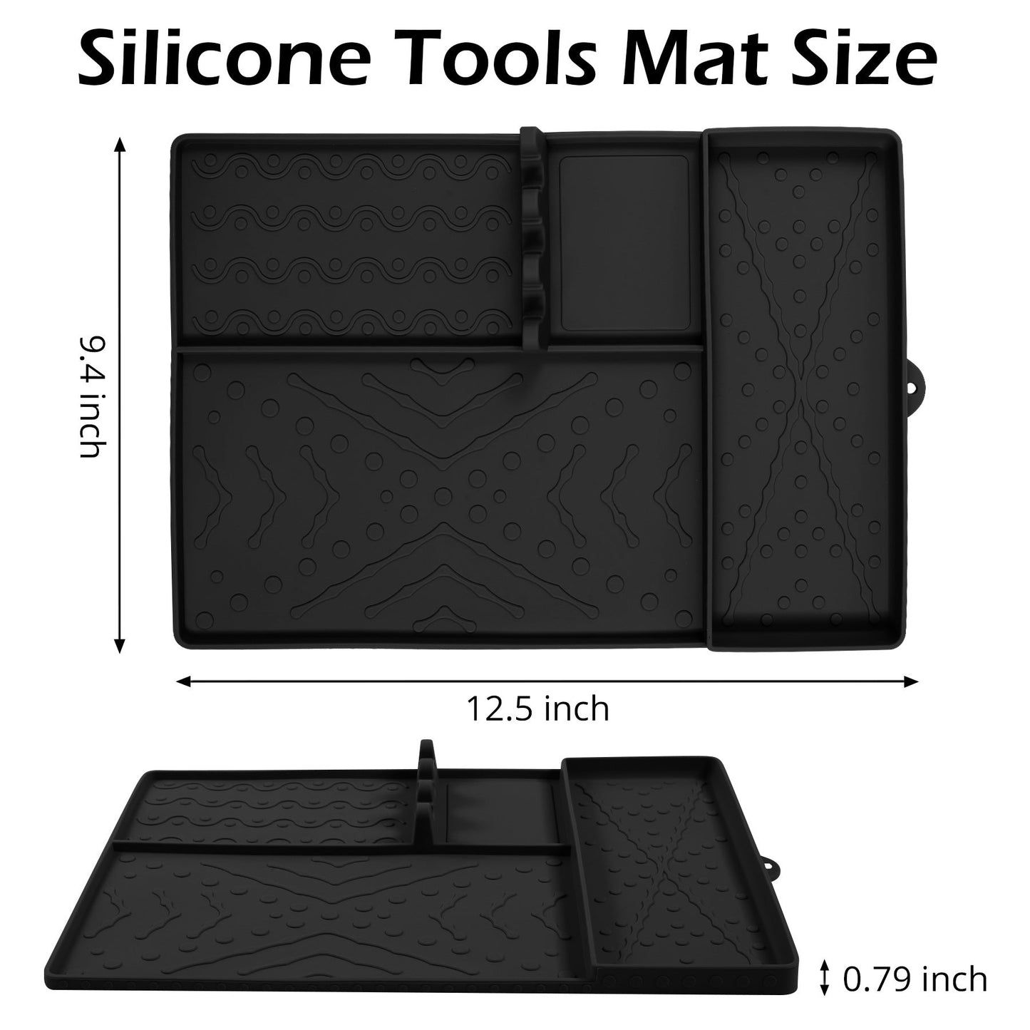 Black Heavy-Duty Silicone Griddle Tool Mat Integrated Tool & Bottle Slots - Non-Stick BBQ Tool Draining Grease Mat and Seasoning Station