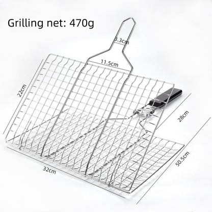180Â° Foldable Stainless Steel BBQ Grilling Net Basket with Storage Bag & Secure Lock - Fish, Chicken Wings & Vegetable Barbecue Mesh Clip