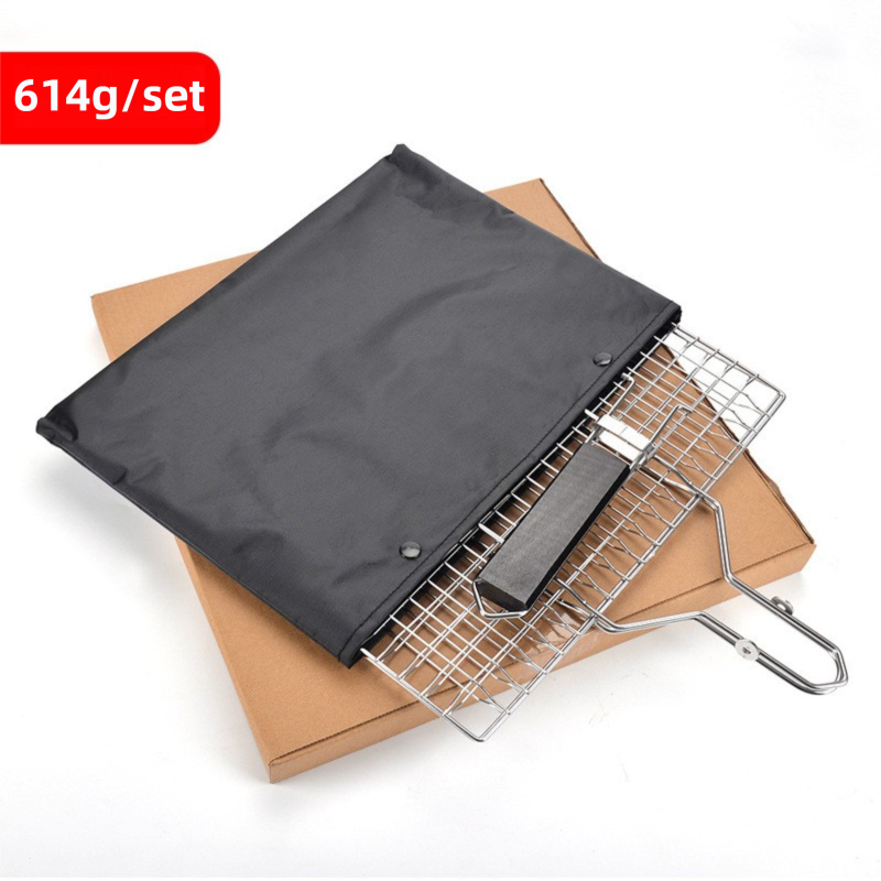 180Â° Foldable Stainless Steel BBQ Grilling Net Basket with Storage Bag & Secure Lock - Fish, Chicken Wings & Vegetable Barbecue Mesh Clip