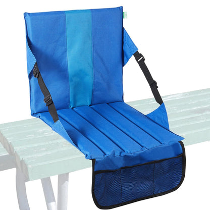 Blue Foldable Stadium Seat Cushion with Backrest & Storage Pockets - Portable Roll-Up Outdoor Waterproof Oxford Cloth Bleacher Chair