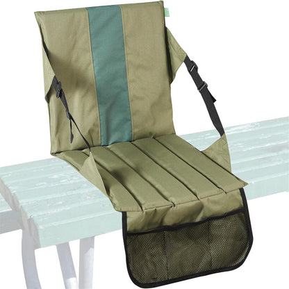 Green Foldable Stadium Seat Cushion with Backrest & Storage Pockets - Portable Roll-Up Outdoor Waterproof Oxford Cloth Bleacher Chair