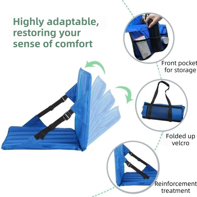 Green Foldable Stadium Seat Cushion with Backrest & Storage Pockets - Portable Roll-Up Outdoor Waterproof Oxford Cloth Bleacher Chair