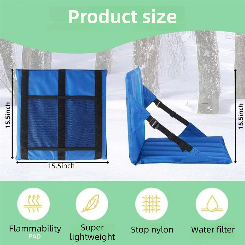 Green Foldable Stadium Seat Cushion with Backrest & Storage Pockets - Portable Roll-Up Outdoor Waterproof Oxford Cloth Bleacher Chair