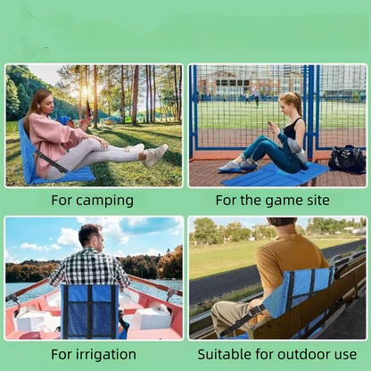Green Foldable Stadium Seat Cushion with Backrest & Storage Pockets - Portable Roll-Up Outdoor Waterproof Oxford Cloth Bleacher Chair