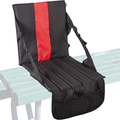 Black Foldable Stadium Seat Cushion with Backrest & Storage Pockets - Portable Roll-Up Outdoor Waterproof Oxford Cloth Bleacher Chair