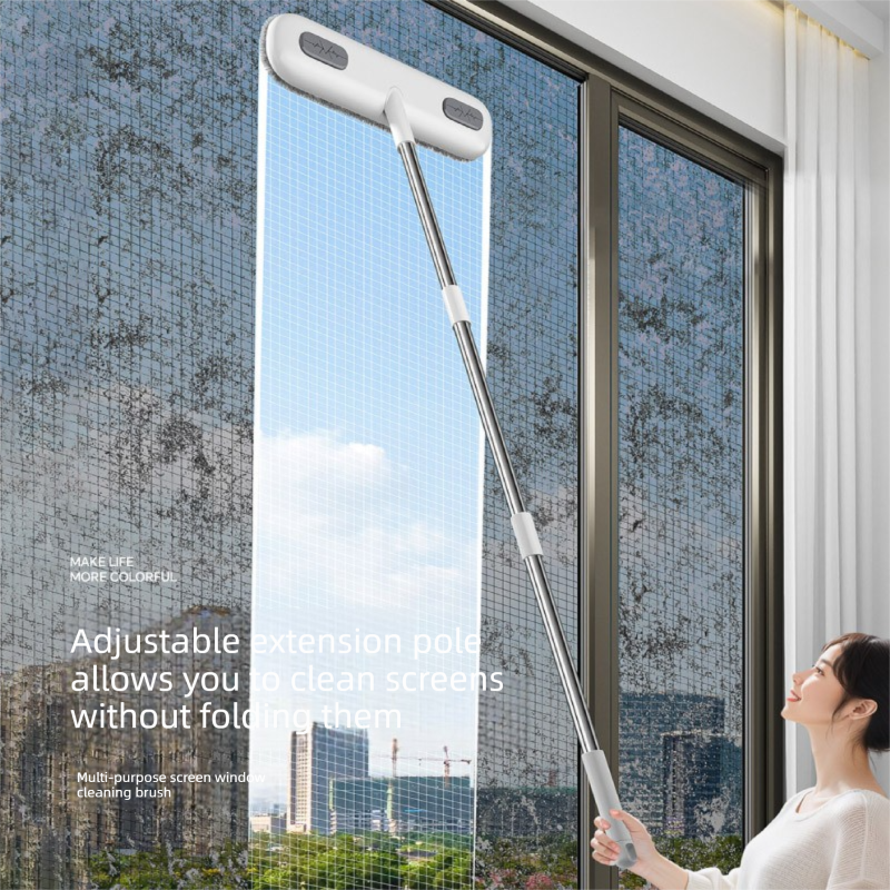 10PCS 2-in-1 Window Fly Screen Cleaner Brush with Extendable 82cm Stainless Steel Handle Multifunctional Mesh Cleaning Tool for Wet and Dry Use on Glass and Carpets
