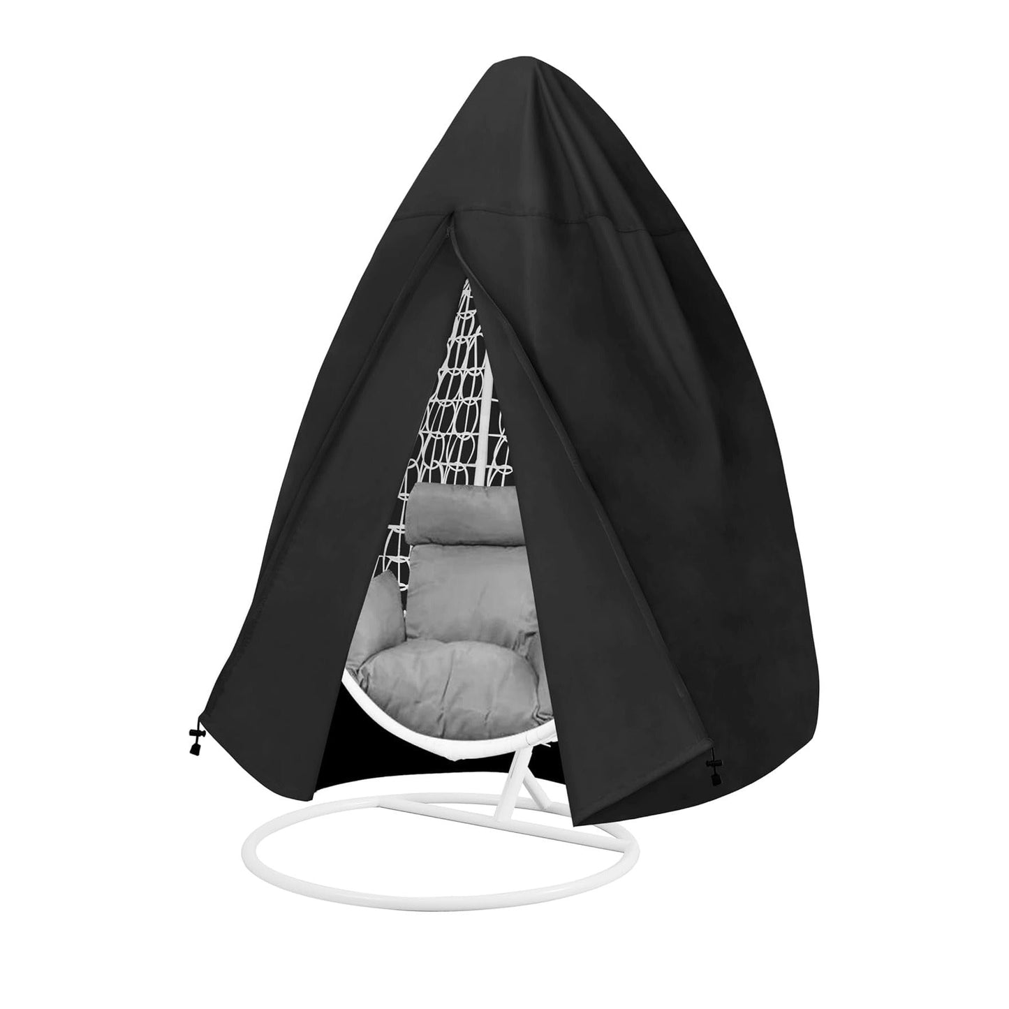 Black Heavy Duty Hanging Egg Chair Shield with Windproof Drawstring and Storage Bag - Waterproof & Dustproof Garden Swing Chair Protector (Single Seat 190 x 115 CM)