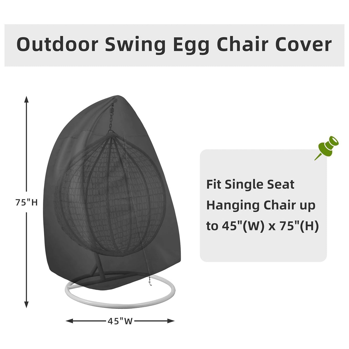 Black Heavy Duty Hanging Egg Chair Shield with Windproof Drawstring and Storage Bag - Waterproof & Dustproof Garden Swing Chair Protector (Single Seat 190 x 115 CM)