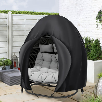Black Heavy Duty Hanging Egg Chair Shield with Windproof Drawstring and Storage Bag - Waterproof & Dustproof Garden Swing Chair Protector (Double Seat 190 x 115 CM)