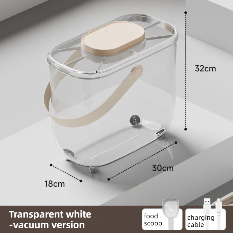 10L Smart Vacuum Pet Food Storage Container - Moisture & Insect Proof, Constant Pressure Paws-Keep-Fresh(Transparent White)