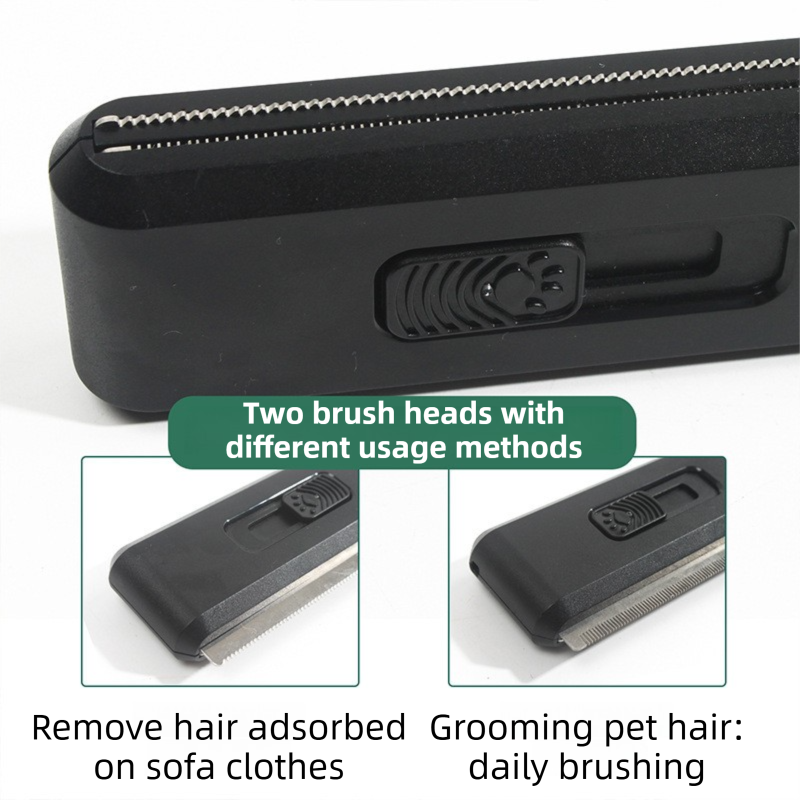 2-in-1 Black Self-Cleaning Pet Grooming Comb - Multi-Functional Stainless Steel Fur Remover for Pets, Furniture, and Clothing
