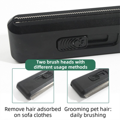 2-in-1 Black Self-Cleaning Pet Grooming Comb - Multi-Functional Stainless Steel Fur Remover for Pets, Furniture, and Clothing