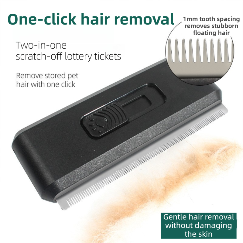 2-in-1 Black Self-Cleaning Pet Grooming Comb - Multi-Functional Stainless Steel Fur Remover for Pets, Furniture, and Clothing