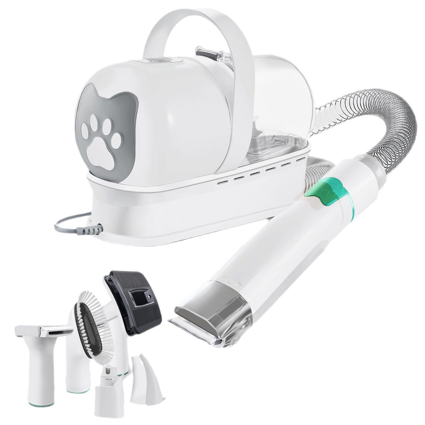 7-in-1 White Multifunctional Pet Grooming Vacuum Kit - Dog Cat Home Barber Shop & Low Noise Shedding Groomer with 1L Large Dust Cup