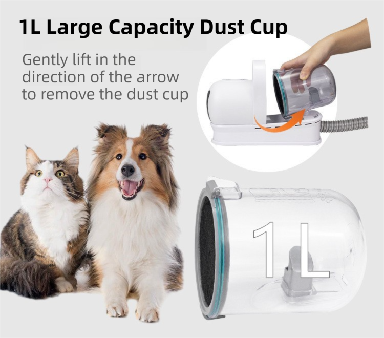 7-in-1 White Multifunctional Pet Grooming Vacuum Kit - Dog Cat Home Barber Shop & Low Noise Shedding Groomer with 1L Large Dust Cup