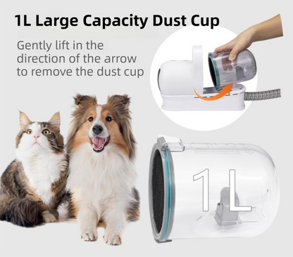 7-in-1 White Multifunctional Pet Grooming Vacuum Kit - Dog Cat Home Barber Shop & Low Noise Shedding Groomer with 1L Large Dust Cup