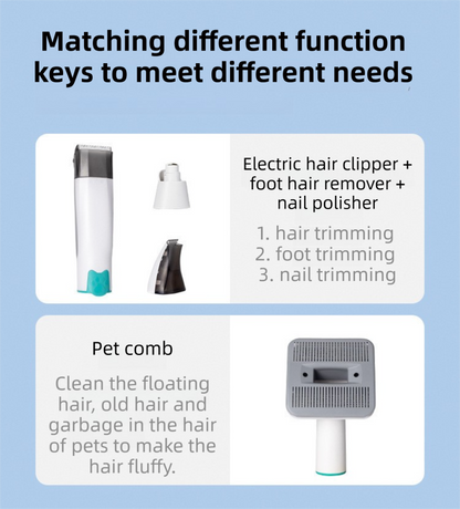 7-in-1 White Multifunctional Pet Grooming Vacuum Kit - Dog Cat Home Barber Shop & Low Noise Shedding Groomer with 1L Large Dust Cup