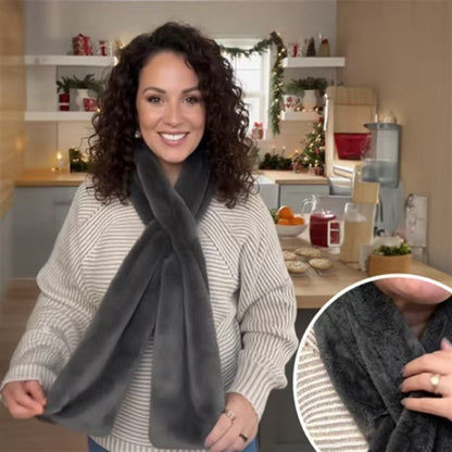 Brown Soft Faux Fur Scarf with 15x20CM Hidden Zipper Pocket - Anti-Theft Travel Scarf  for Phone, Passport and Essentials
