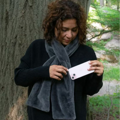 Black Soft Faux Fur Scarf with 15x20CM Hidden Zipper Pocket - Anti-Theft Travel Scarf  for Phone, Passport and Essentials